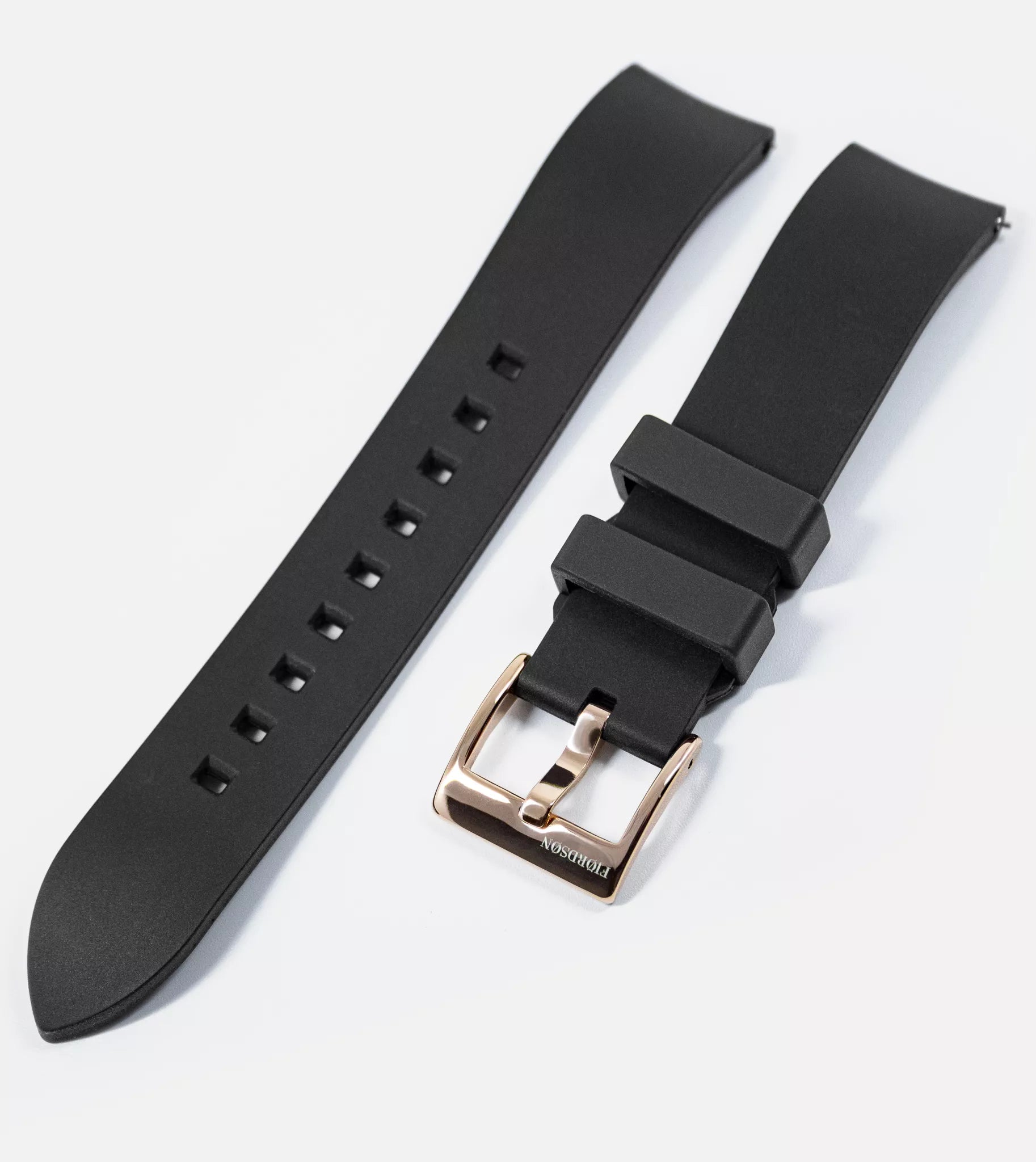 Watch strap lock shot - Fjordson watch with black dial and black rubber watch strap - UNISEX - vegan & approved by PETA - Swiss made