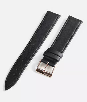 Watch strap shot - Fjordson watch with black dial and black vegan leather watch strap - UNISEX - vegan & approved by PETA - Swiss made