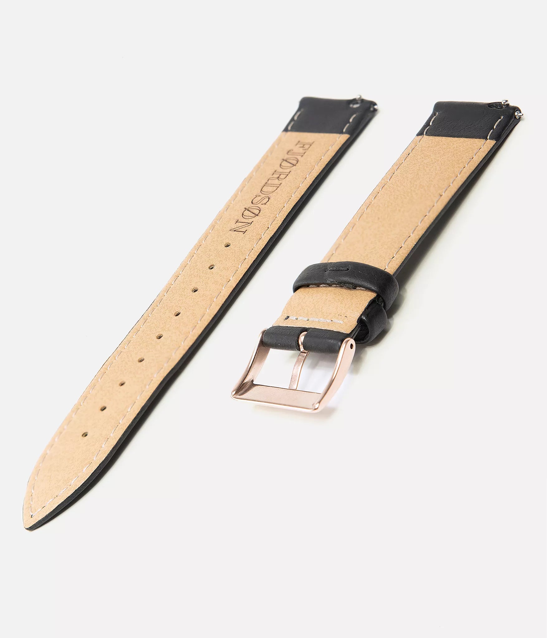 Watch strap back shot - Fjordson watch with black dial and black vegan leather watch strap - UNISEX - vegan & approved by PETA - Swiss made