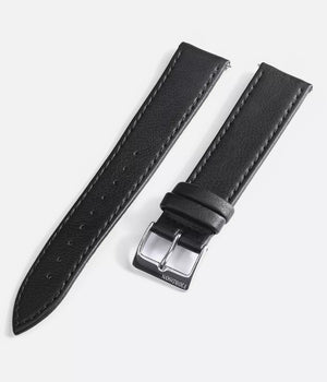 Watch strap front shot - Fjordson watch with black dial and vegan leather strap - UNISEX - vegan & approved by PETA - Swiss made