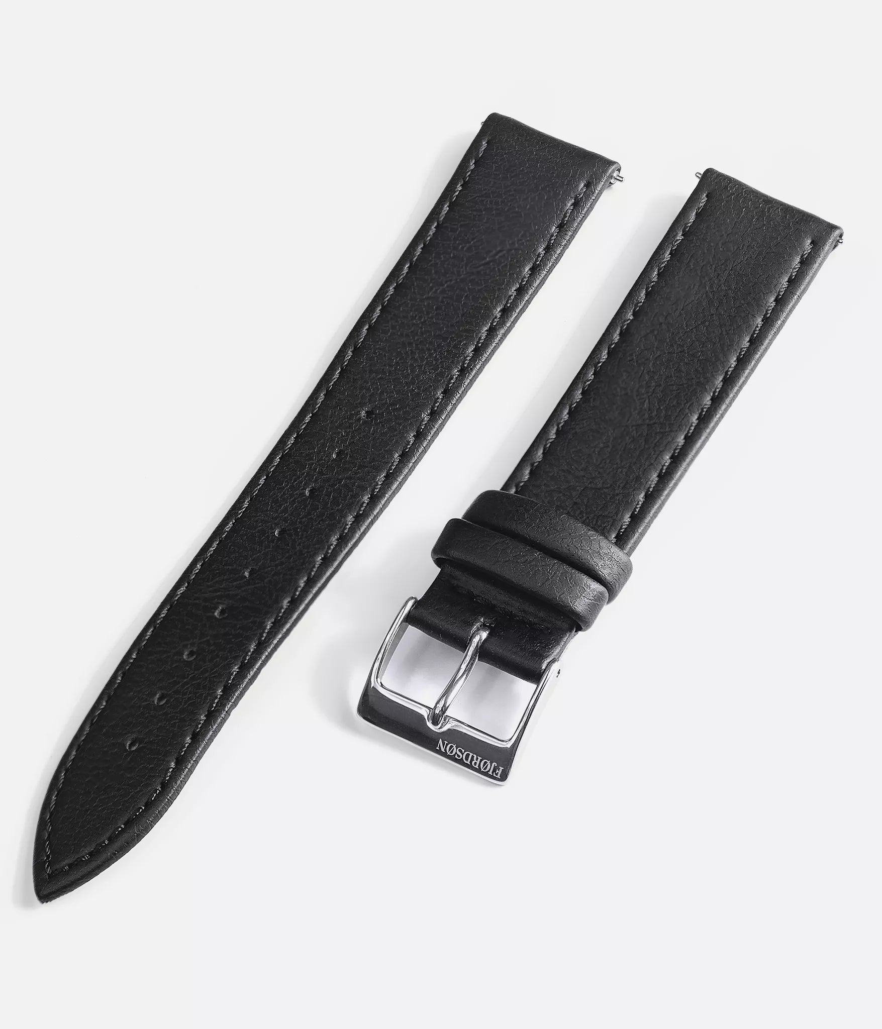 Watch strap shot - Fjordson watch with white dial and black vegan leather watch strap - UNISEX - vegan & approved by PETA - Swiss made