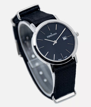 Watch strap on black dial watch shot - Fjordson watch strap 16mm NATO - WOMEN - vegan & approved by PETA - Swiss made