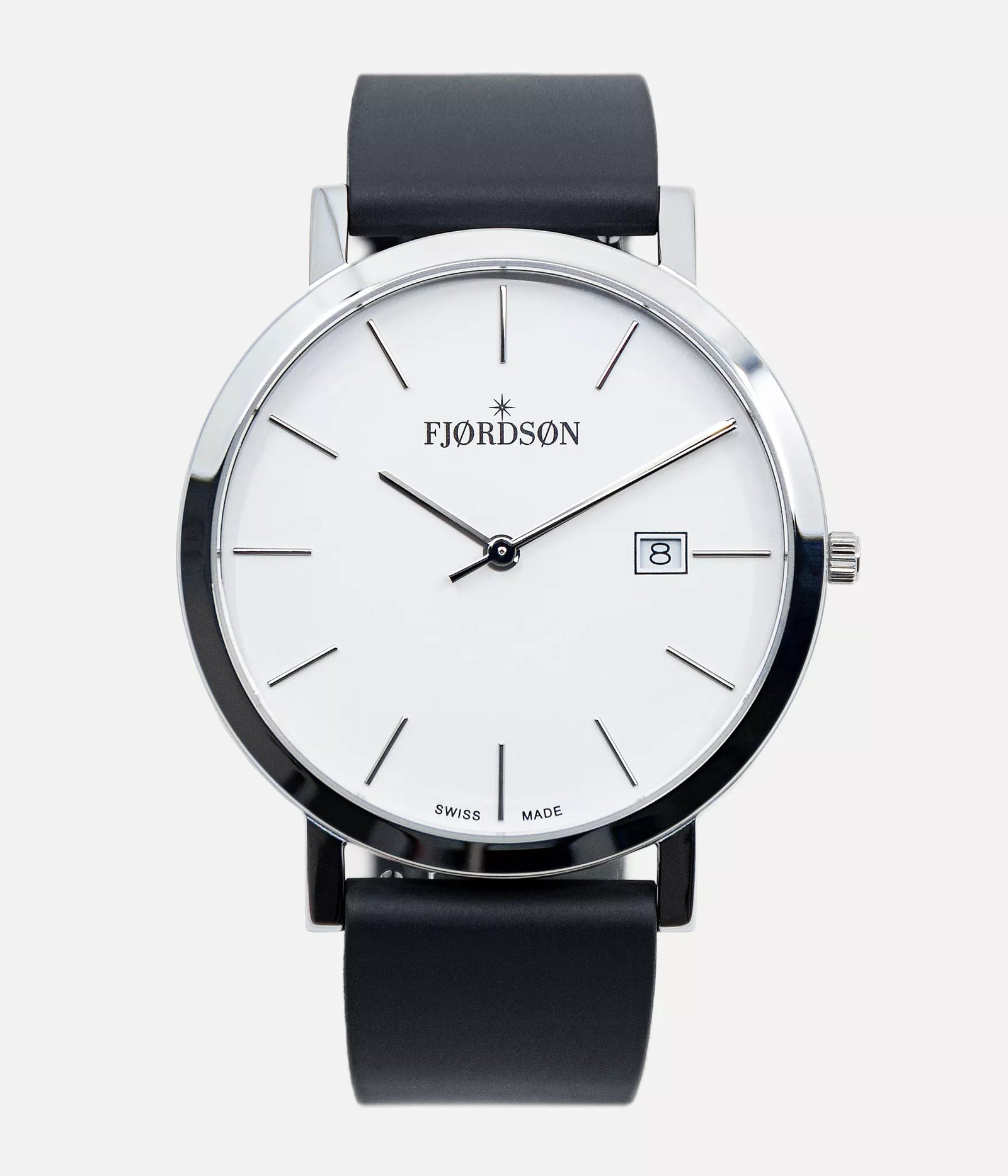 Front shot - Fjordson watch with black rubber watch strap - MEN - vegan & approved by PETA - Swiss made