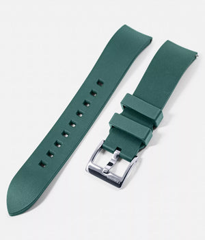 Strap shot - Fjordson Green Rubber Watch strap silver buckle - MEN - vegan & approved by PETA - Swiss made