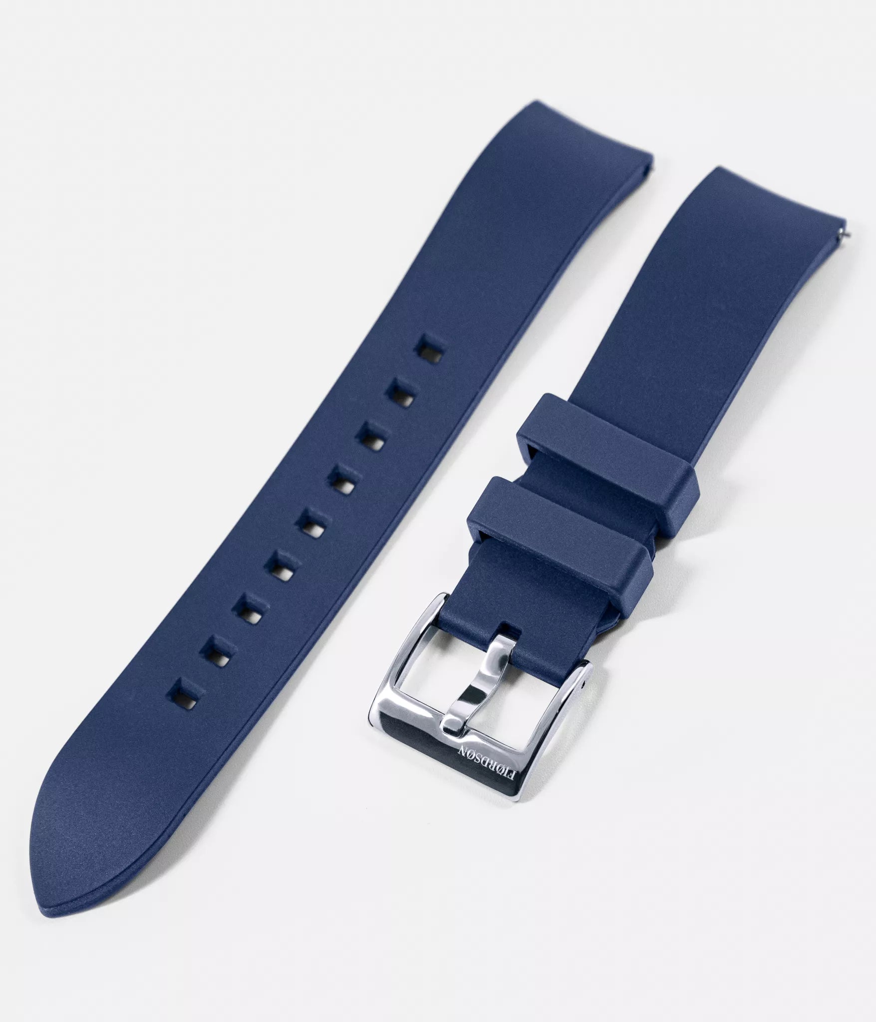 Strap shot - Fjordson watch with white dial and blue rubber watch strap - UNISEX - vegan & approved by PETA - Swiss made