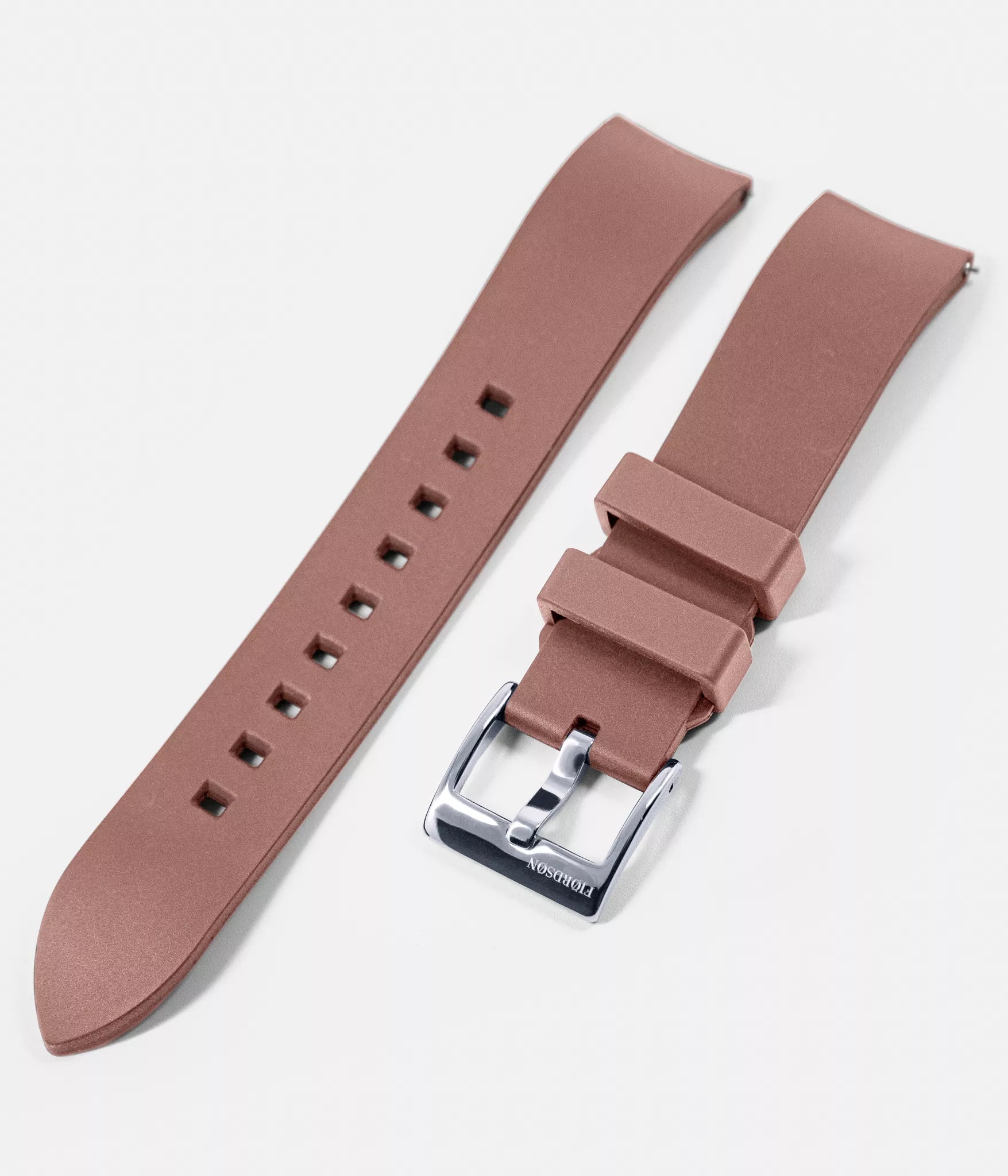 Watch strap shot - Fjordson watch with blue dial and brown rubber watch strap - MEN - vegan & approved by PETA - Swiss mad