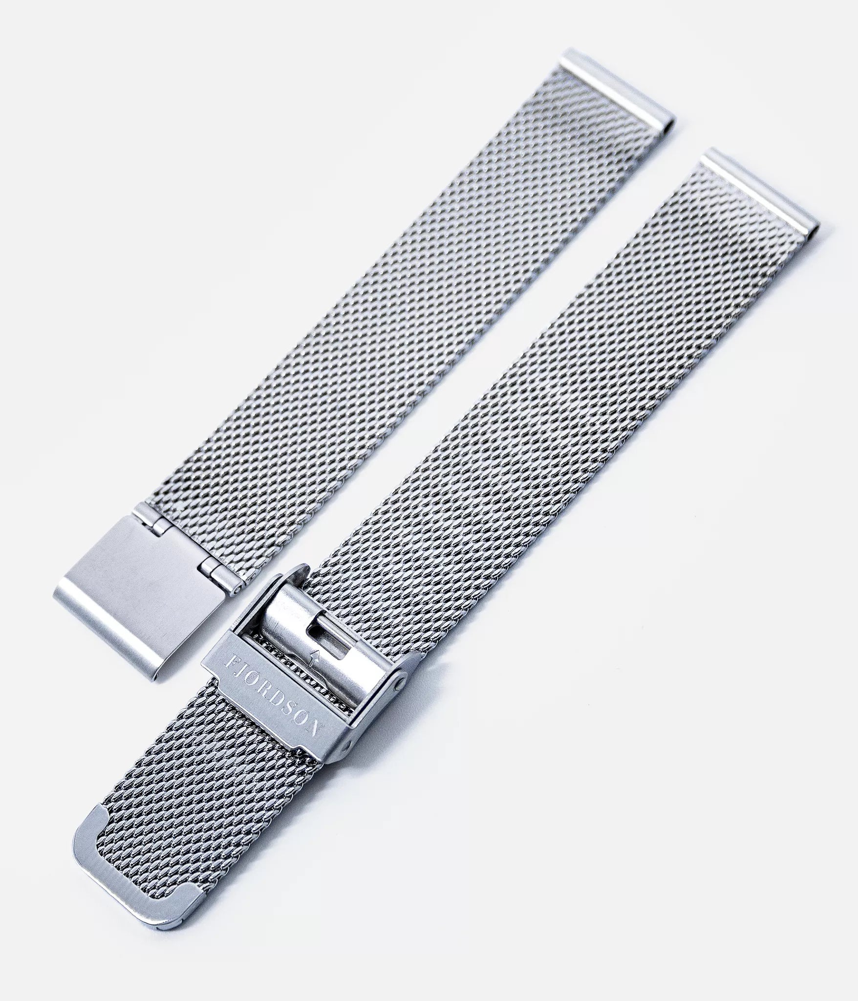 Strap shot - Fjordson Metal Mesh Watch strap silver buckle - MEN - vegan & approved by PETA - Swiss made