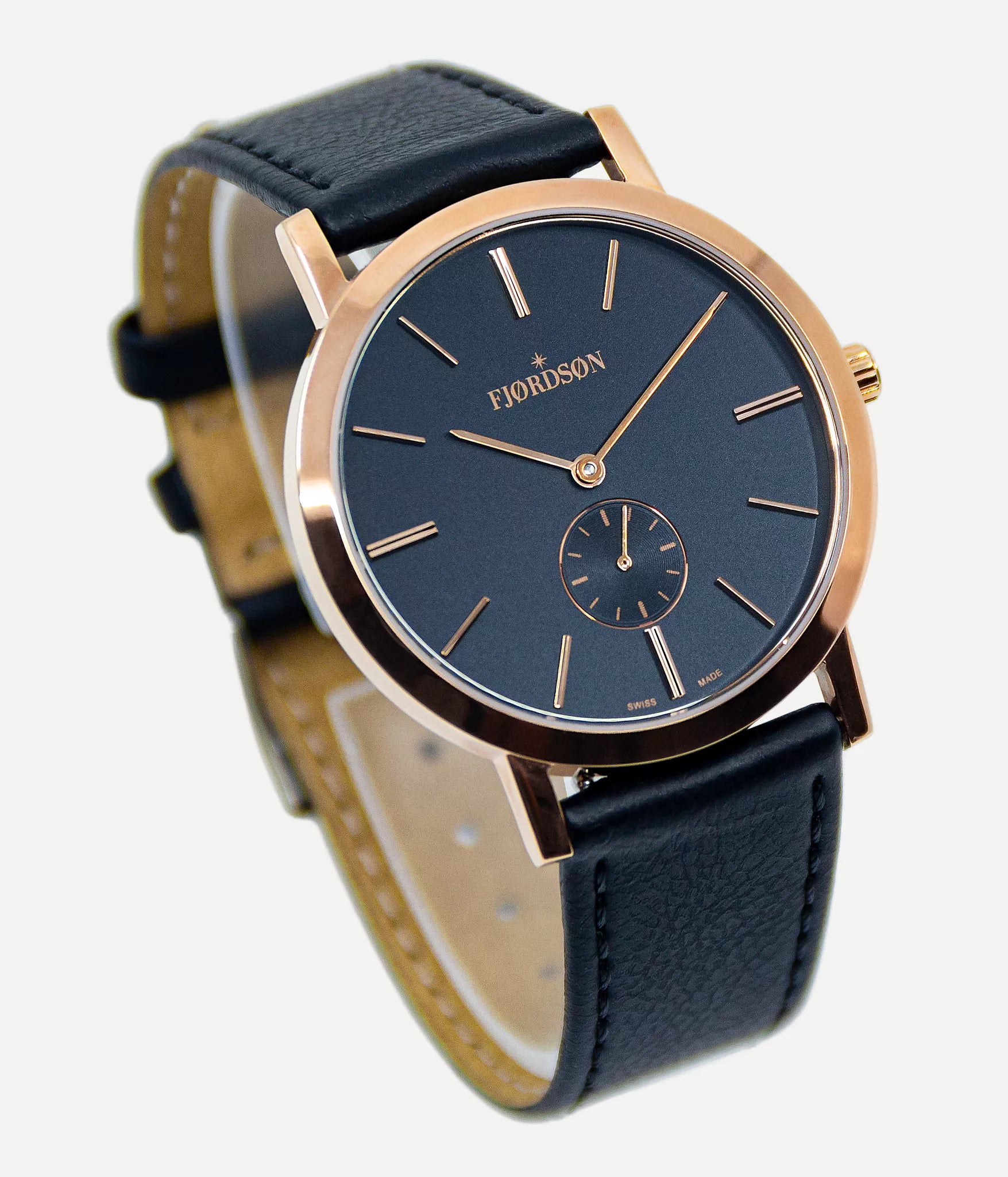 Gold dial black leather 2025 watch