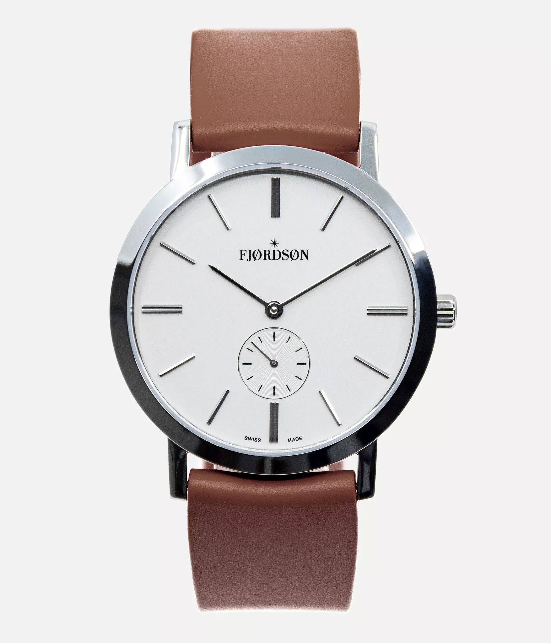 Fjordson Vegan Watches I Unisex Watch White Dial Brown Rubber Strap
