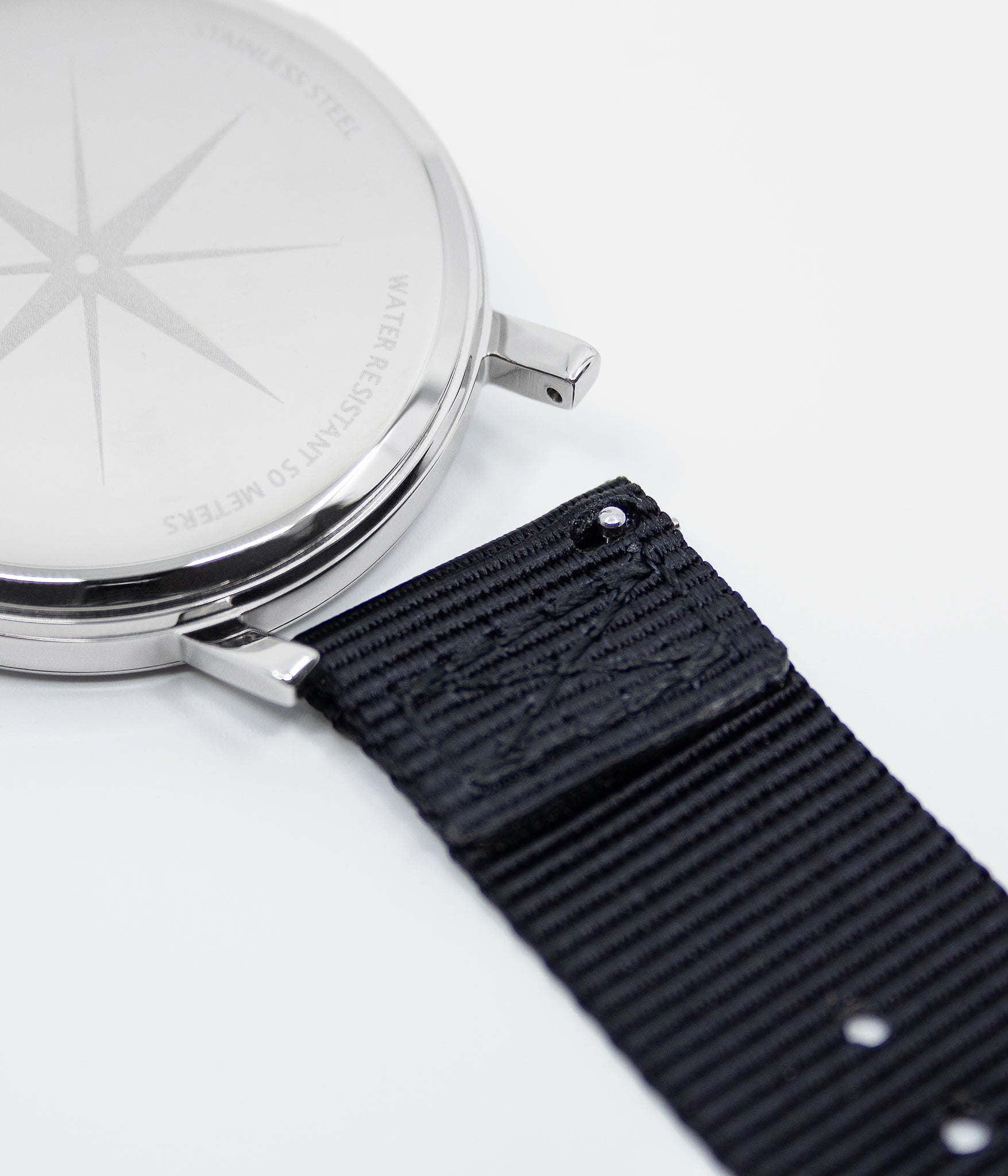 Detail strap shot - Fjordson watch with black Nato watch strap - WOMEN - vegan & approved by PETA - Swiss made
