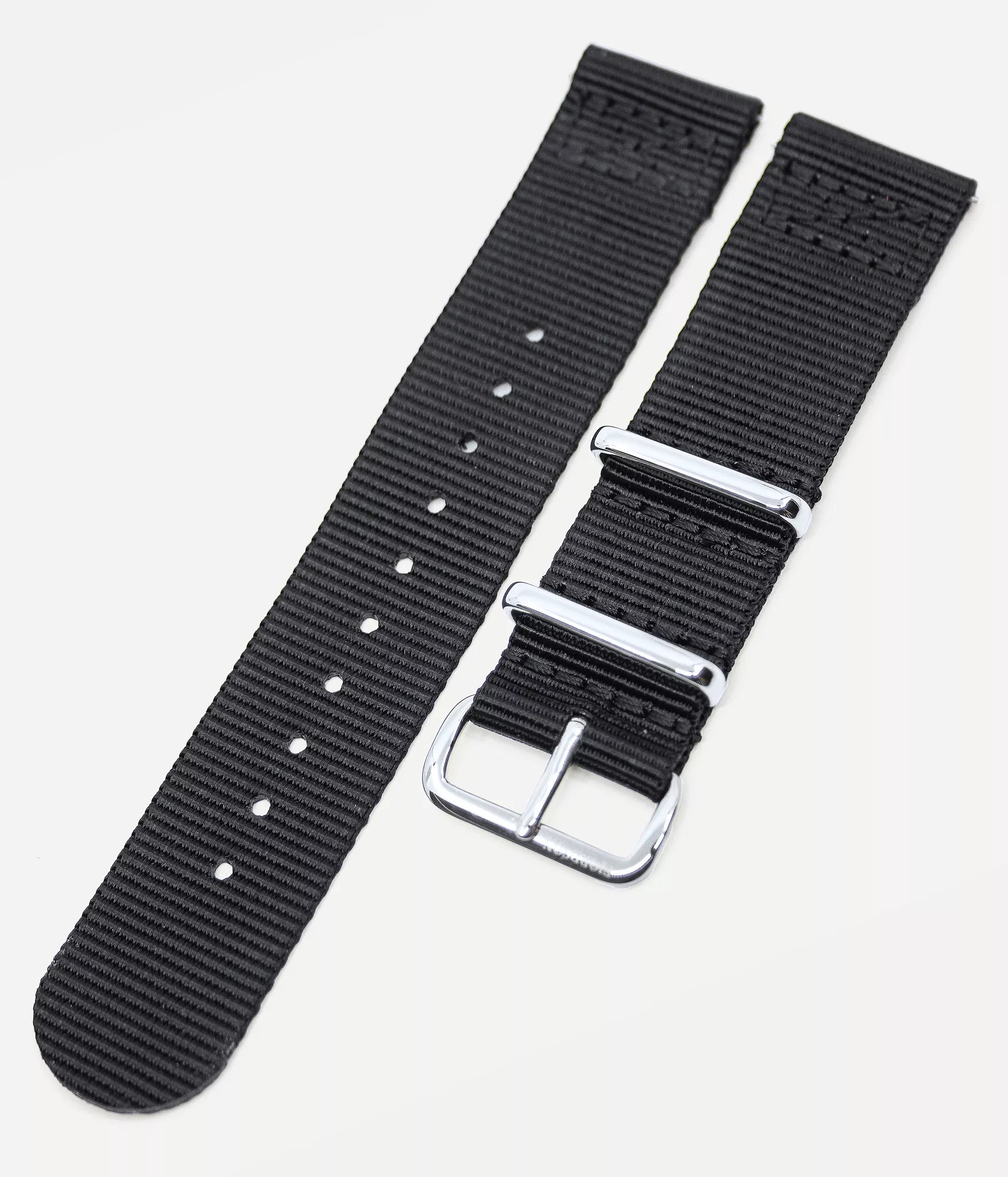 Strap shot - Fjordson Striped Black Nato Watch strap silver buckle - MEN - vegan & approved by PETA - Swiss made