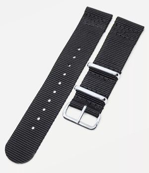 Strap shot - Fjordson watch with white dial with black Nato nylon watch strap - MEN - vegan & approved by PETA - Swiss made