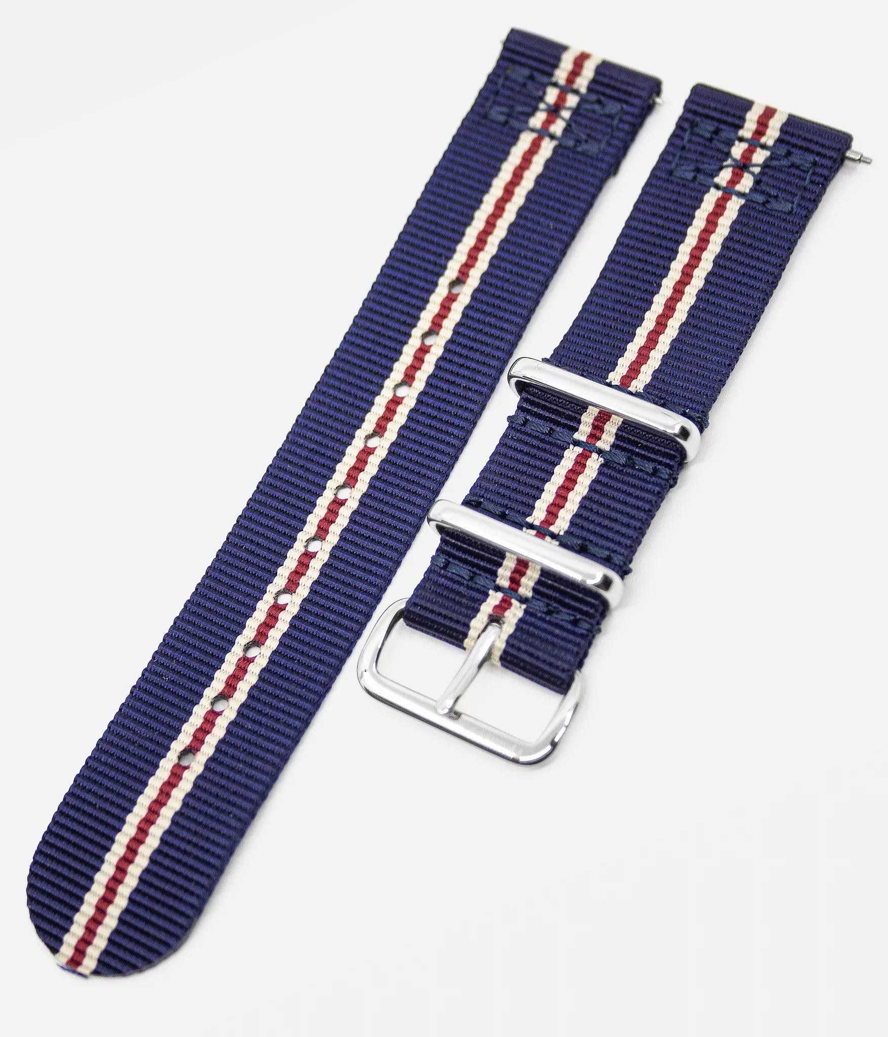Watch strap shot - Fjordson matching watches with white dial and striped navy blue NATO nylon watch strap - Couple Watches Gift set - vegan & approved by PETA - Swiss made