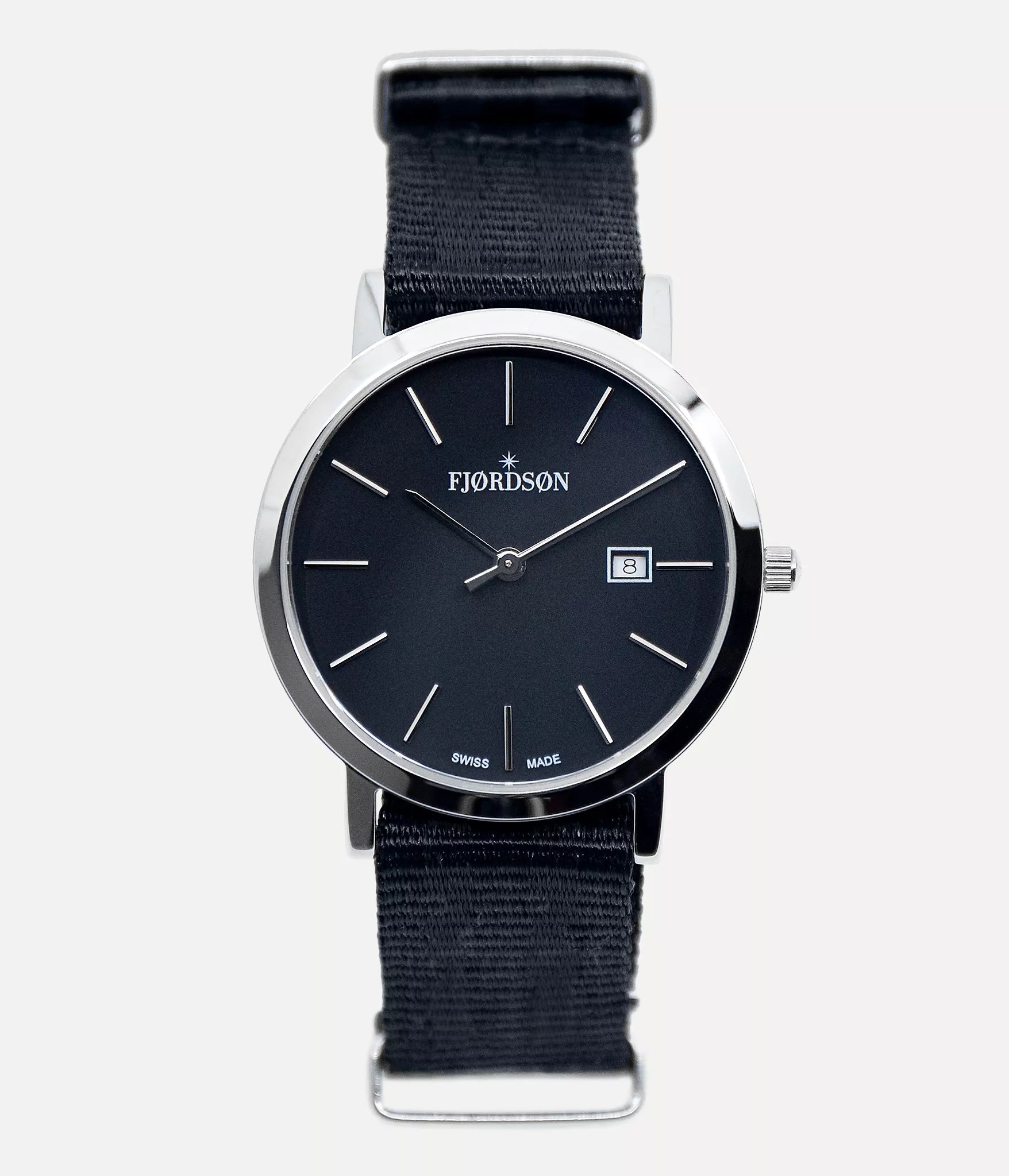 Front shot - Fjordson watch with black Nato watch strap - WOMEN - vegan & approved by PETA - Swiss made